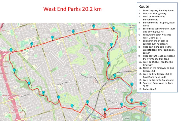 West End Parks 20.2 km route map